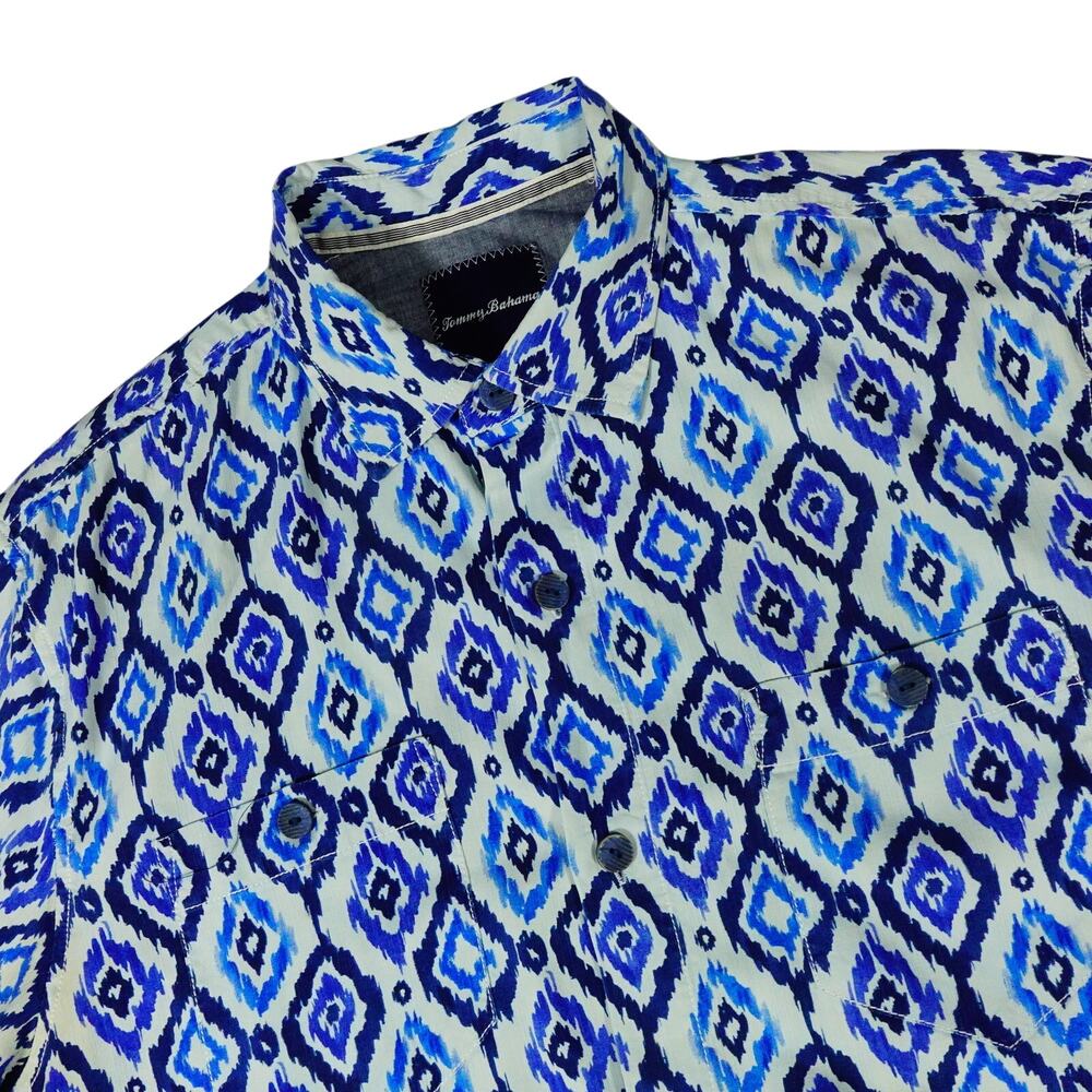 Tommy Bahama Silk Geometric Button Up Hawaiian Vacation Camp Shirt Medium